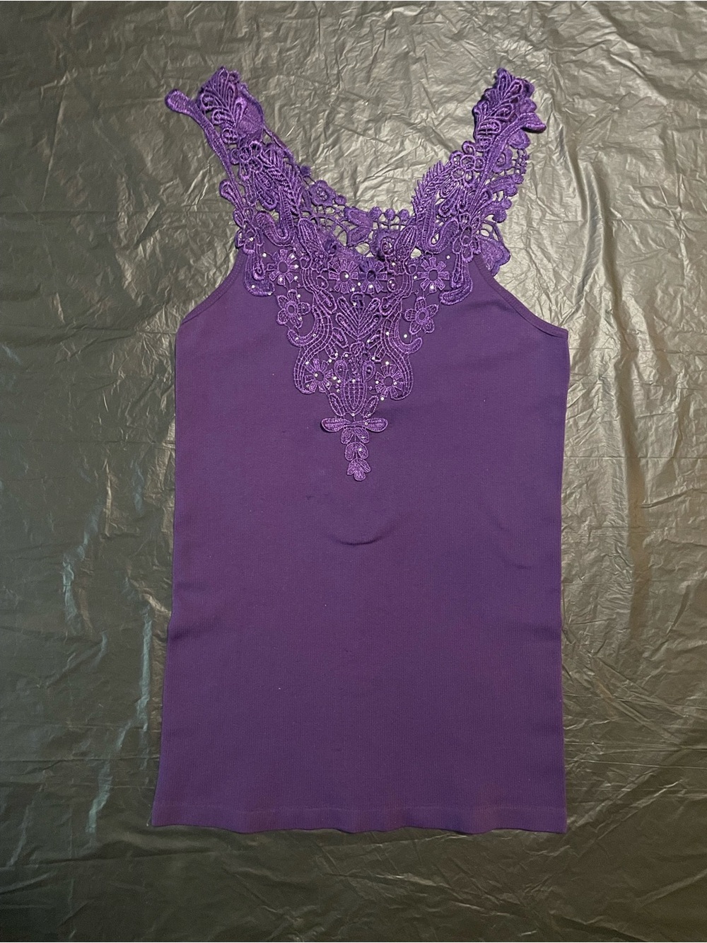 Purple Lace-Trim Tank Top - Women
